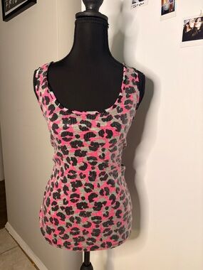 No Boundaries Pink and Black Leopard sequin Tank Top